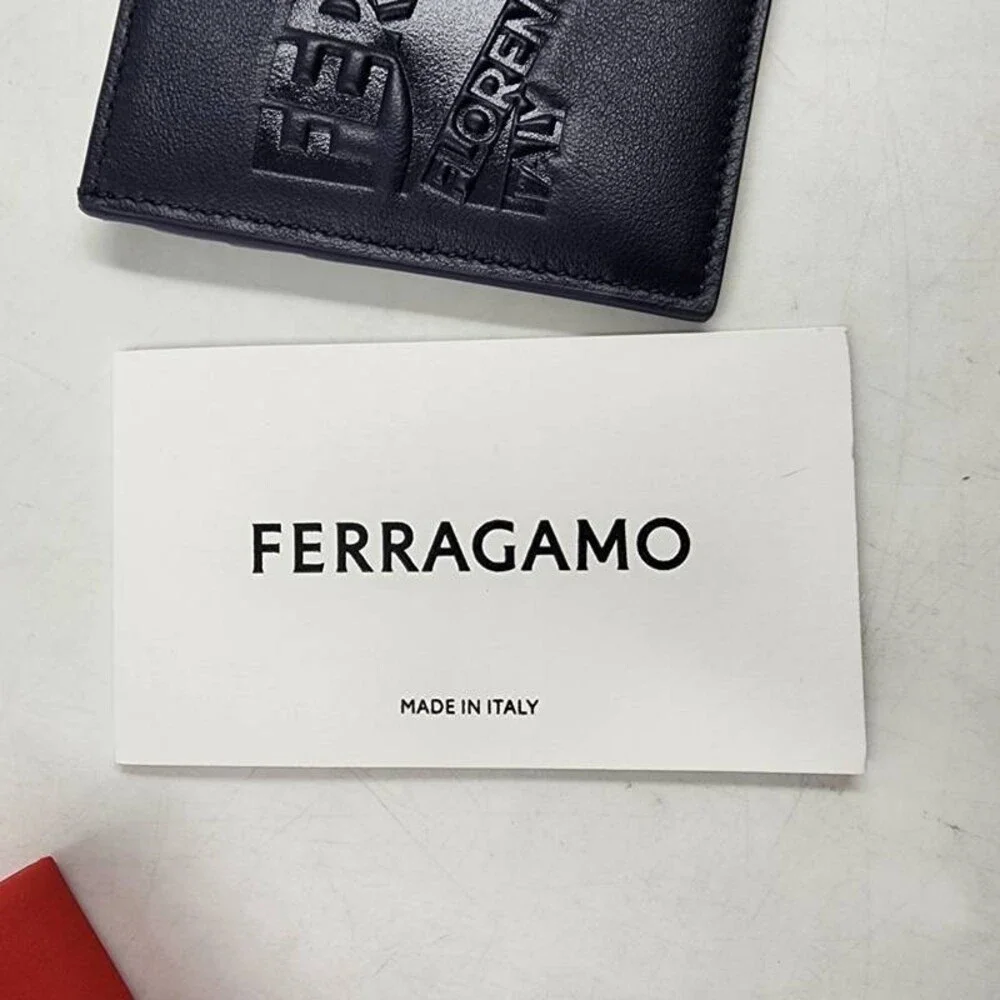 Ferragamo Leather Venna Logo Card Case Men's Midnight Open Top